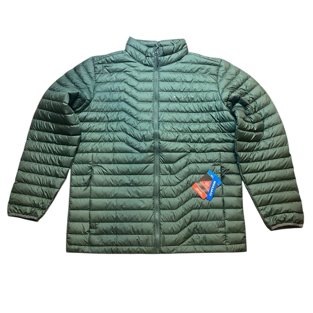 Columbia Men's Large Woodrose Crest Omni-Heat Down Jacket Zipper Pockets Green